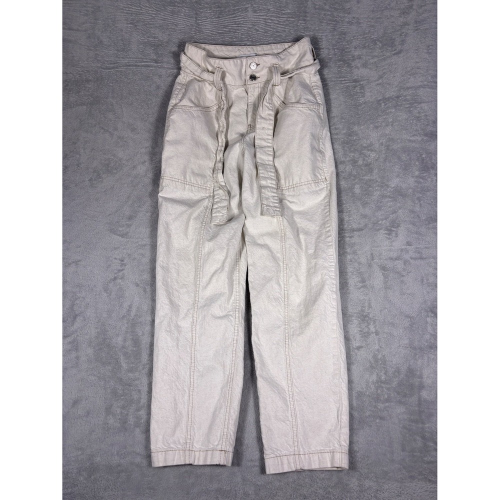 Reiss Pants Womens Size 28 Off-white Cream Wide Leg Belted